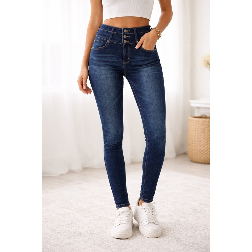 Refuge Women's High Rise Skinny Jeans Dark Wash Denim 3 Button Waist Size 4